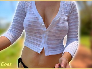 Wifey walks to eradicate affect strand braless and her perfect tits bouncing