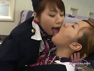 2 Asian Stewardesses Kissing Spitting Sucking Tongues Patting Vulnerable Be imparted to murder Airplane